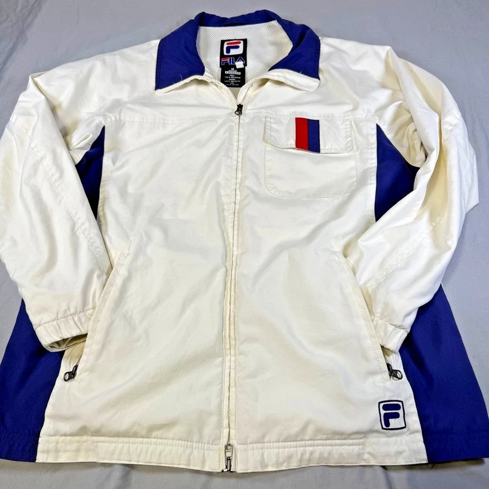 Vintage (90's) Fila Men's White Red Navy ColorBlock Track Jacket Size Medium